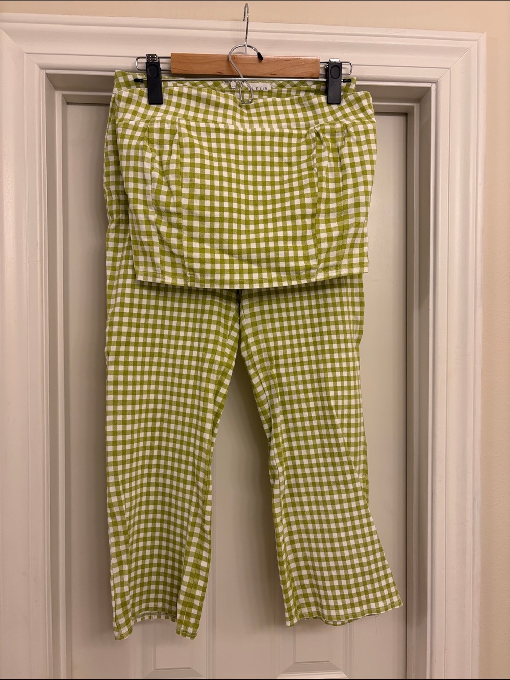 Gingham Tube Top & Pants Set in Lime Green